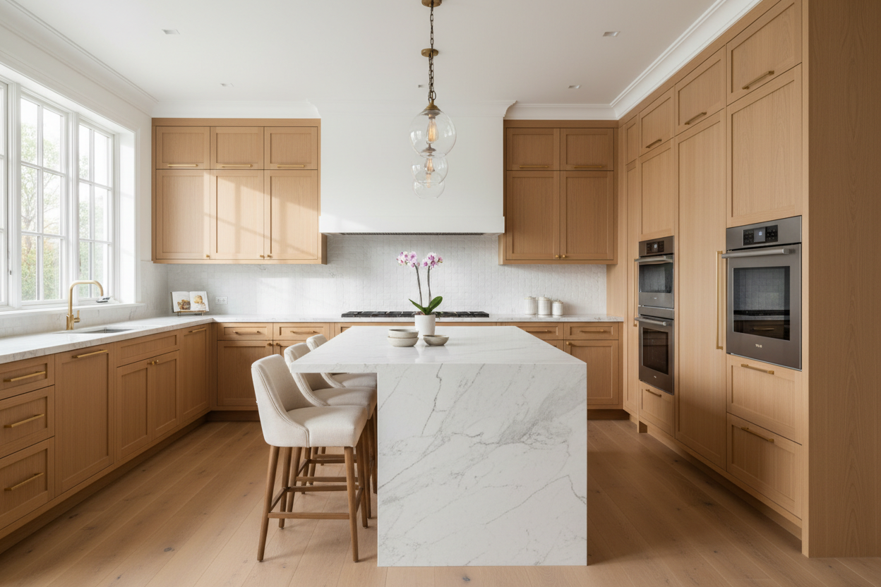 Upscale kitchen with integrated Bosch-style appliances